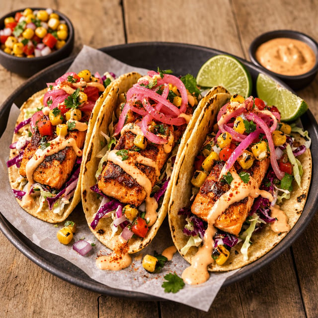 Salmon Tacos.